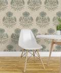 Fresh Blue Floral Removable Wallpaper Featuring A No Sweat Pre Pasted Formula That Glides On Smooth For Renter Friendly Accent Walls And Creative Craft Vibes Durable Top Shelf Home Decor Printed Right Here In The Usa, showcased in a modern room setting.
