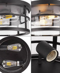 Close-up of Industrial Flush Mount Ceiling Light With Seeded Glass Shade For Hallway Entryway Kitchen Living Room Bright 2 Light E26 Fixture