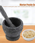 Granite Pattern Mortar And Pestle Set Manual Garlic And Seasoning Grinder With Non Slip Base For Fresh Spices Mash And Crush For Salsa Guacamole Pesto Like A Pro In Minutes on wooden surface