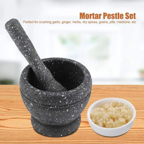 Granite Pattern Mortar And Pestle Set Manual Garlic And Seasoning Grinder With Non Slip Base For Fresh Spices Mash And Crush For Salsa Guacamole Pesto Like A Pro In Minutes on wooden surface