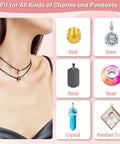 Woman wearing Black Waxed Cotton Necklace Cords 24 Inch With Clasps Bulk 50 Pieces For Jewelry Making Beading Charms Pendants Bracelets DIY Craft Supplies Ideal For Charm Beads And Pendant Projects Durable And Flexible with charm options