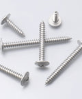 Rock Solid Two Fifty Pack Number Eight By One Half Inch Forty One Stainless Steel Self Tapping Wood Screws With Phillips Bit scattered on a light background.