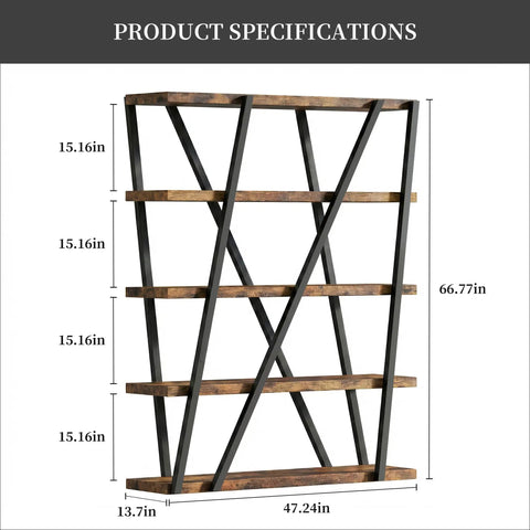 Dope Rustic Industrial 67 Inch Bookcase With Metal And Wood Shelves 5 Tier Tall Open Display Shelf Vintage Brown Home Office And Living Room Storage Unit Sturdy Floor Standing Bookshelf dimensions