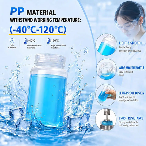 2 Oz Wide Mouth Lab Reagent Bottle Set Translucent HDPE Leak Proof Seal And Cap Durable Plastic Sample Bottle For Pills And Water Secure Storage For Lab Or Home Use 5 Pack, clear bottle