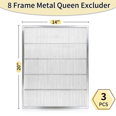 Metal Queen Excluder Set For 8 Frame Beehives, 3 Pack showcasing dimensions 14x20 inches