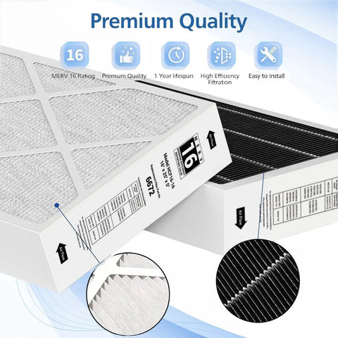 MERV 16 Furnace Filter 16x25x5 Replacement For X6672 Lennox Compatible HVAC System Part HCF16 2 Pack with design details
