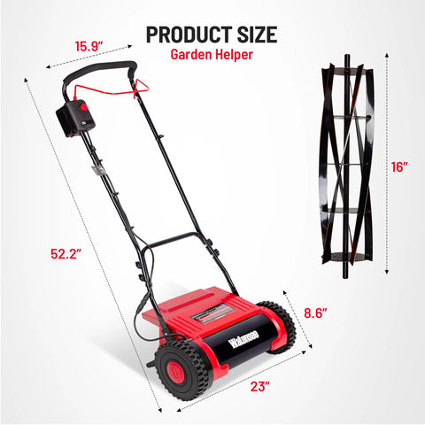 Cordless Electric Reel Lawn Mower With Two 36Wh Batteries And Dual Power 16 Inch Push Mower For Small To Medium Yards Gardens And Golf Greens No Gas Needed Easy Start Quiet Operation, 16-inch reel mower size shown