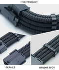 Rock Solid Build Nylon Braided Pci Gpu Extension Cable 30Cm Black close-up on connectors and braided design for easy use.