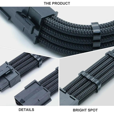 Rock Solid Build Nylon Braided Pci Gpu Extension Cable 30Cm Black close-up on connectors and braided design for easy use.