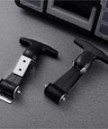 Beefed Up Set Of Four Stainless Steel Rubber Hood Latch Kit with T Handle, two latches on grey surface