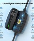 Plug In Your Ride With This Solid Level 1 And 2 Ev Charger Featuring WiFi App Control ETL Certified For All J1772 Bev And Phev 16 Amp showing safety features with detailed interface.