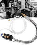 Heavy Duty CNC Coolant Sprayer System For Lathe Grinders And Drills showing spray nozzle with braided hose and adjustment knobs.