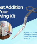 Curved Embroidery Scissors With Bent Handles, 6 Inch Pro Grade Curved Applique Snips For Machine Embroidery, Fabric Stitches And Crafting, Premium Stainless Steel Blades For Precise Clean Cuts, shown with sewing kit