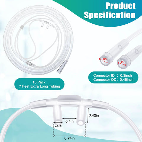 Anglechic 10-pack adult nasal cannula with 7 ft clear soft tubing and curved nose piece.