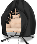 Waterproof Double Egg Chair Cover for Outdoor Hanging Swing Seats 91 By 80 Inches, showing cover on egg chair, black