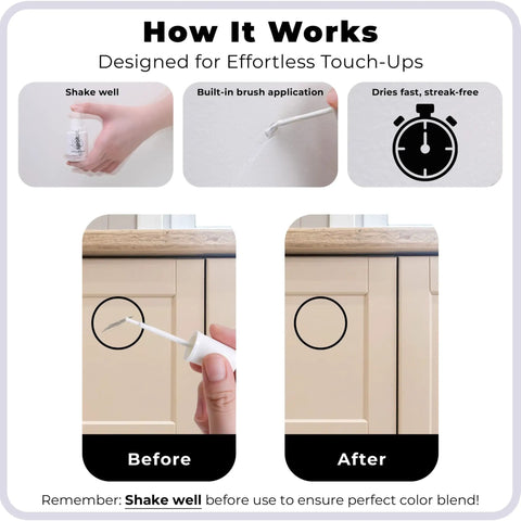 Touch Up Paint Kit With Matte Finish For Cabinets Walls Doors And Furniture Easy Fix Three Shade Beige Repair Kit application steps before and after results