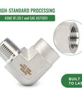U.S. Solid 304 stainless steel 90-degree street elbow, male-to-female, high-pressure 6000 psi