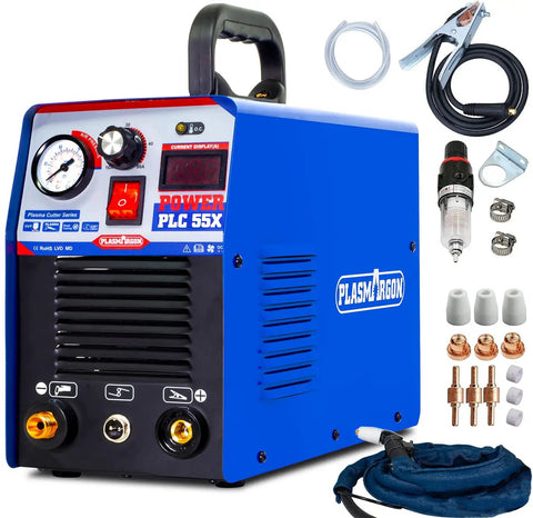 Dual Voltage Plasma Cutter 55 Amp PLC55 IGBT Inverter Portable 110V 220V Air Cut Tool For Metal Half Inch Clean Cut With Intelligent Digital Display Fast Cutting Lightweight No Fuss On The Go For DIY And Pro Workshops