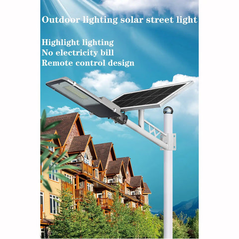 JUDYSSY Solar Street Lights Outdoor mounted on a pole with solar panel, ideal for outdoor lighting in gardens or pathways.