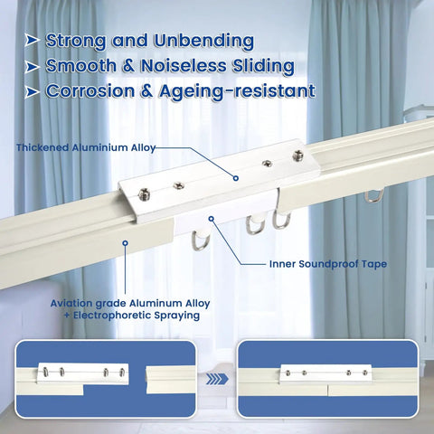 15ft Heavy Duty Ceiling Curtain Track Set With Clips And Sliding Rods For Living Room Bedroom RV Shower Indoor Outdoor Room Divider Aluminum Alloy Build close-up