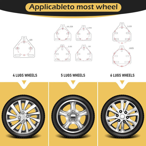 Diagram showing fitting guide for spare tire carrier for boat trailer mount with 4, 5, and 6 lug wheels illustration