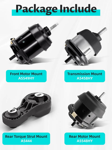 Bulletproof Engine Motor Mount Kit For Chevy Traverse Buick Enclave Gmc Acadia Pontiac Outlook 36 Liter V6 Automatic 2009 Thru 2017 components including front, transmission, rear mounts.