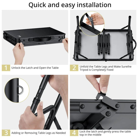 Step-by-step instructions assembling Two Foot Folding Camping Table With Storage Net Three Height Adjustable Lightweight Portable Table