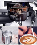 Make Every Shot Hit Different With This Professional 15 Bar Semi Automatic Espresso Machine Including A Sleek Milk Frother And Helpful Cup Warmer For Top Tier Home Brewing with milk frother and milk pouring.