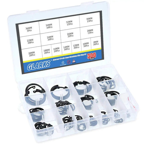 Ultra Tough Internal Circlips Snap Ring Assortment Kit, 300 Pcs, 15 Metric Sizes, Black Alloy Steel, Heat Treated, Rust And Corrosion Resistant, Pro Grade Gear For Machinery And DIY Projects By Glarks