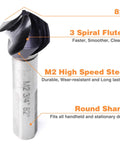Close-up of Pro Grade Countersink Drill Bit Set 5 Piece M2 High Speed Steel with 82 Degree Countersink, 3 spiral flutes visible.
