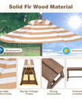 Outdoor Kids Picnic Table Set With Cushioned Benches And Umbrella parts and features, wooden table, stripe cushions, removable cushions