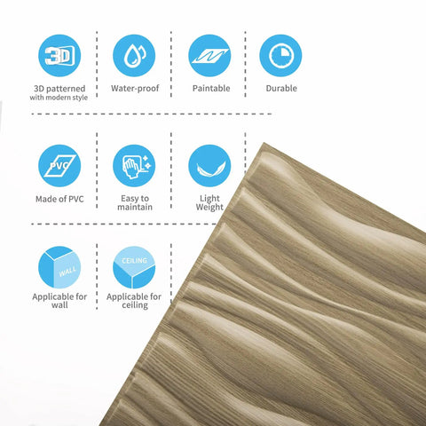 Black PVC Wave 3D Wall Panels 19.7x19.7 Inches Matte Finish 12 Pack Lightweight Fire Resistant Easy DIY Wall Tiles Covering 32 Sq Ft