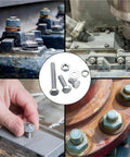 176 Piece Stainless Steel Heavy Duty Hex Bolt And Nut Kit With Fully Threaded M6 M8 M10 Bolts For Home DIY And Machinery Projects, Versatile Automotive And Tool Room Set shown on machine parts and hand use