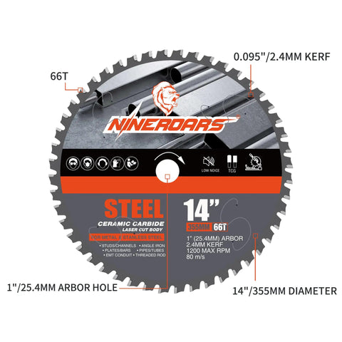 14 Inch Carbide Tipped Cold Cut Chop Saw Blade 66 Tooth For Ferrous Metals Steel And Angle Iron delivers clean burr free cuts
