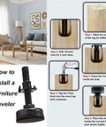 Rock Solid Adjustable Furniture Leveling Feet 3/8 Inch By 16 Thread Holds 1320 Lbs With T Nut Kit installation steps with leveling foot detail.