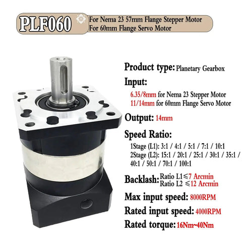 Nema 23 Planetary Gear Reducer And Worm Gearbox For 200 Watt 400 Watt Servo Motors, 6.35mm input, robust design for CNC and robots.