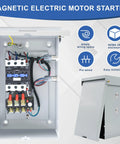 14.5 HP 3-Phase Magnetic Motor Starter in an open metal enclosure with wiring and terminal block (front view)