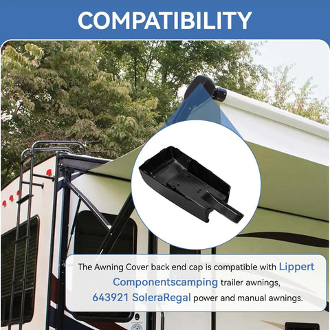 RV Awning Back End Cap For Your Camper Trailer Awnings Idler Drive Front End Cap Replacement Built Tough From Durable Plastic For Lippert And Solera Compatible Awnings Motor Housing Replacement Part, black plastic end cap