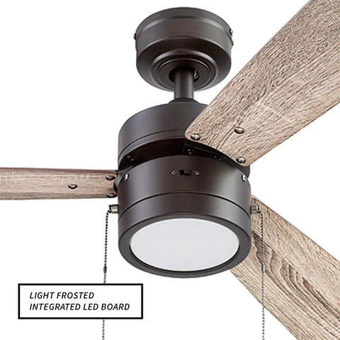 Madrona 52 Inch Bronze Ceiling Fan With A Smooth Quiet Reversible Motor And Lit LED Light Kit, two blade finishes visible