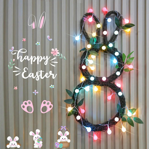 Bunny-shaped wreath with Pastel Globe USB String Lights 33Ft With 100 LEDs Easy Timer And Remote Indoor Outdoor Party Decor