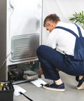 Two Pack Appliance Sliders for Refrigerators With Pull Straps Plastic Glide Furniture Moving Slides under a refrigerator in use