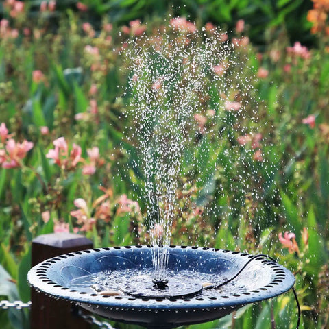 2.8W Solar Fountain Pump For Bird Bath And Outdoor Garden, Floating Solar Water Feature With Built-In 1000mAh Battery in action