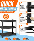 Straight Up Heavy Duty 2 Tier Printer Stand With Reinforced Steel Storage Industrial Office Desk Organizer Shelf Space Saving Computer Rack For Scanner Copier Paper Black shown with quick installation guide.