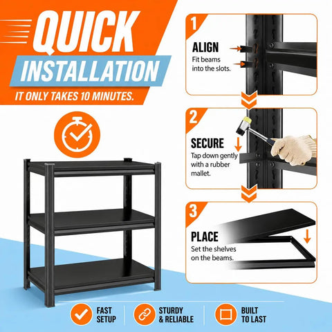 Straight Up Heavy Duty 2 Tier Printer Stand With Reinforced Steel Storage Industrial Office Desk Organizer Shelf Space Saving Computer Rack For Scanner Copier Paper Black shown with quick installation guide.