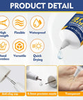 Product details of Permanent Fabric Glue For Clothing, Washable And Clear Bond For Cotton, Denim, Leather And Polyester, Super Strong Quick Repairs showing anti-clog cap and precision nozzle.