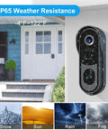 2K Wireless Video Doorbell Camera With Real Time Alerts 2 Way Audio Battery Powered, mounted outdoors in rain, IP65 rated