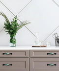 Four Pack Black Arch Cabinet Handles With Slick Marble Finish And Crystal Glass For Kitchen Drawers Bathroom Vanities And Furniture 5.6 Inch pulls on kitchen drawers.