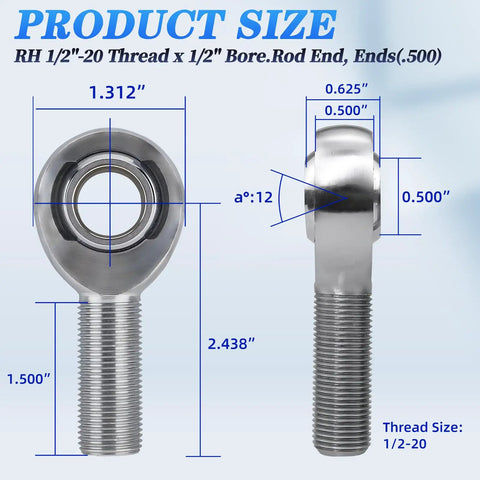 Beefy Heim Joint Rod End Bearing Kit For Panhard Suspension Right Hand Thread Half Inch By Twenty 2 Pack Heavy Duty Weld In Fit Easy Install Durable Alloy Construction Upgrade Your Car Steering And Suspension Performance, RH 1/2-20 rod end with 0.500 bore, alloy metal