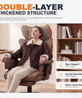 Person sitting on Big And Tall Office Chair With Pocket Spring Cushion And Plush Back High Back Comfy Ergonomic Gaming Style Desk Chair With Adjustable Armrests Lumbar Support Footrest Brown PU Leather, demonstrating comfort and support.