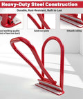 HTSL25E2 Pro Roofer Grade Roof Eaves Seam Bender Red standing handle close-up, showing rust-resistant heavy-duty steel construction.